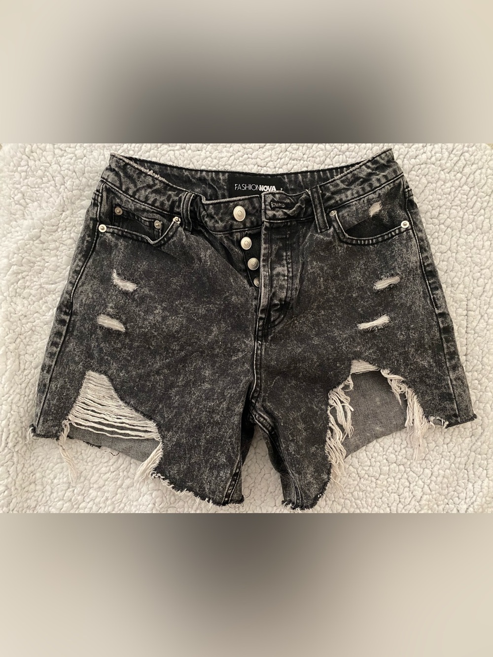 Black Acid Wash Distressed Denim Shorts